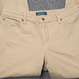LRL Ralph Lauren Modern Straight Simple Tan Cotton Denim Pant In Women's 14